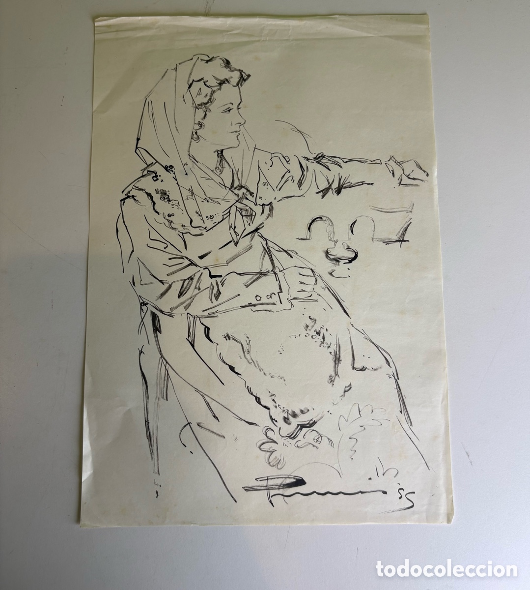 Arte: Carles Prun&eacute;s (1937-2017) &ndash; Mujer con mantilla, dibujo sobre papel (1955)
