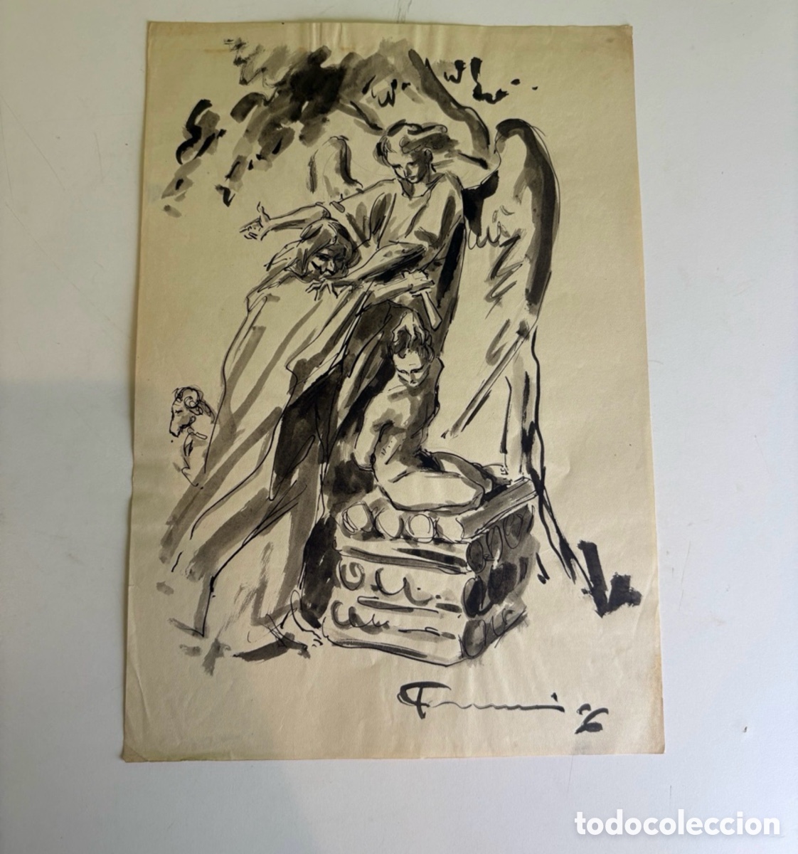 Arte: Carles Prun&eacute;s (1937-2017) &ndash; Escena aleg&oacute;rica con figuras, dibujo a tinta sobre papel (1956)