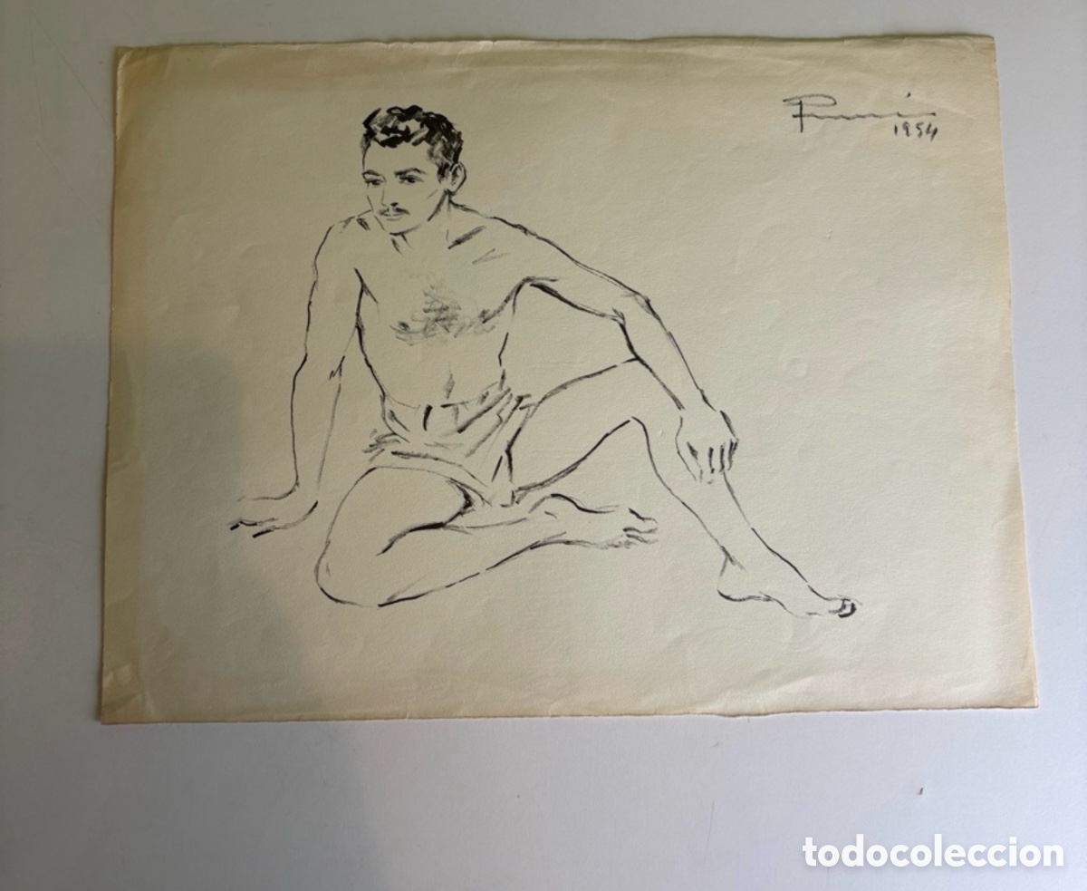Arte: Carles Prun&eacute;s (1937-2017) &ndash; Desnudo masculino sentado, dibujo sobre papel (1954)