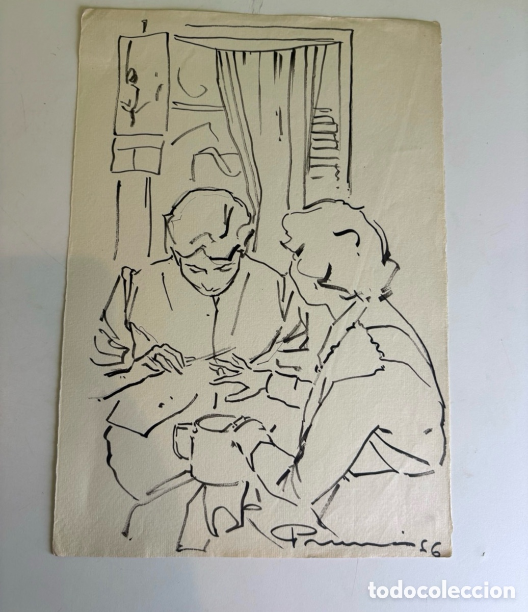 Arte: Carles Prun&eacute;s (1937-2017) &ndash; Escena de interior, dibujo sobre papel (1956)
