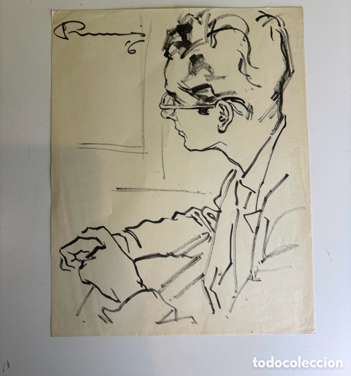 Arte: Carles Prun&eacute;s (1937-2017) &ndash; Retrato masculino de perfil, dibujo sobre papel firmado (1956)