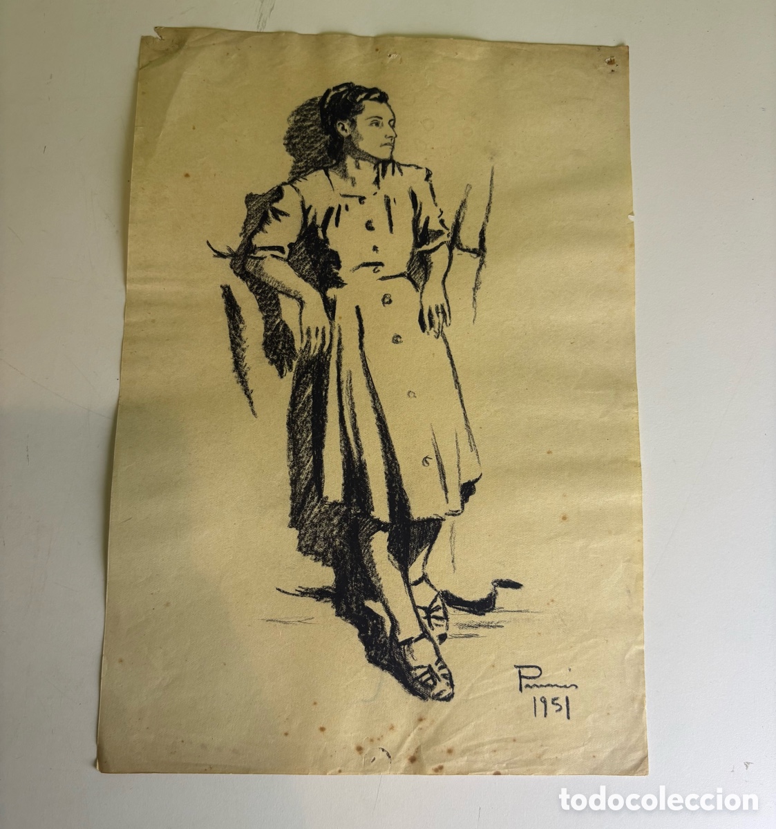 Arte: Carles Prun&eacute;s (1937-2017) &ndash; Joven apoyada, dibujo sobre papel firmado (1951)