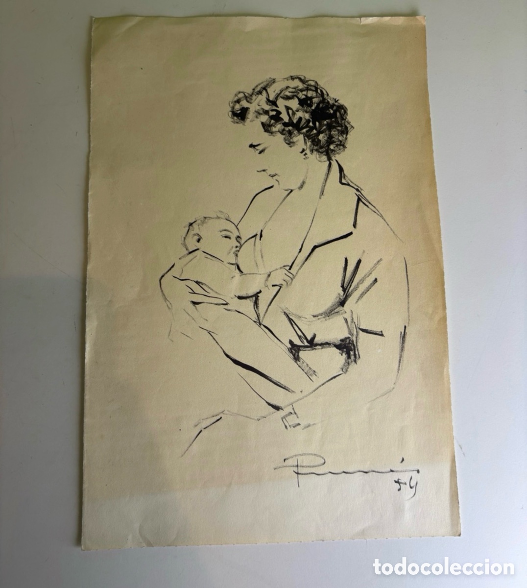Arte: Carles Prun&eacute;s (1937-2017) &ndash; Madre con su hijo, dibujo sobre papel firmado (1954)
