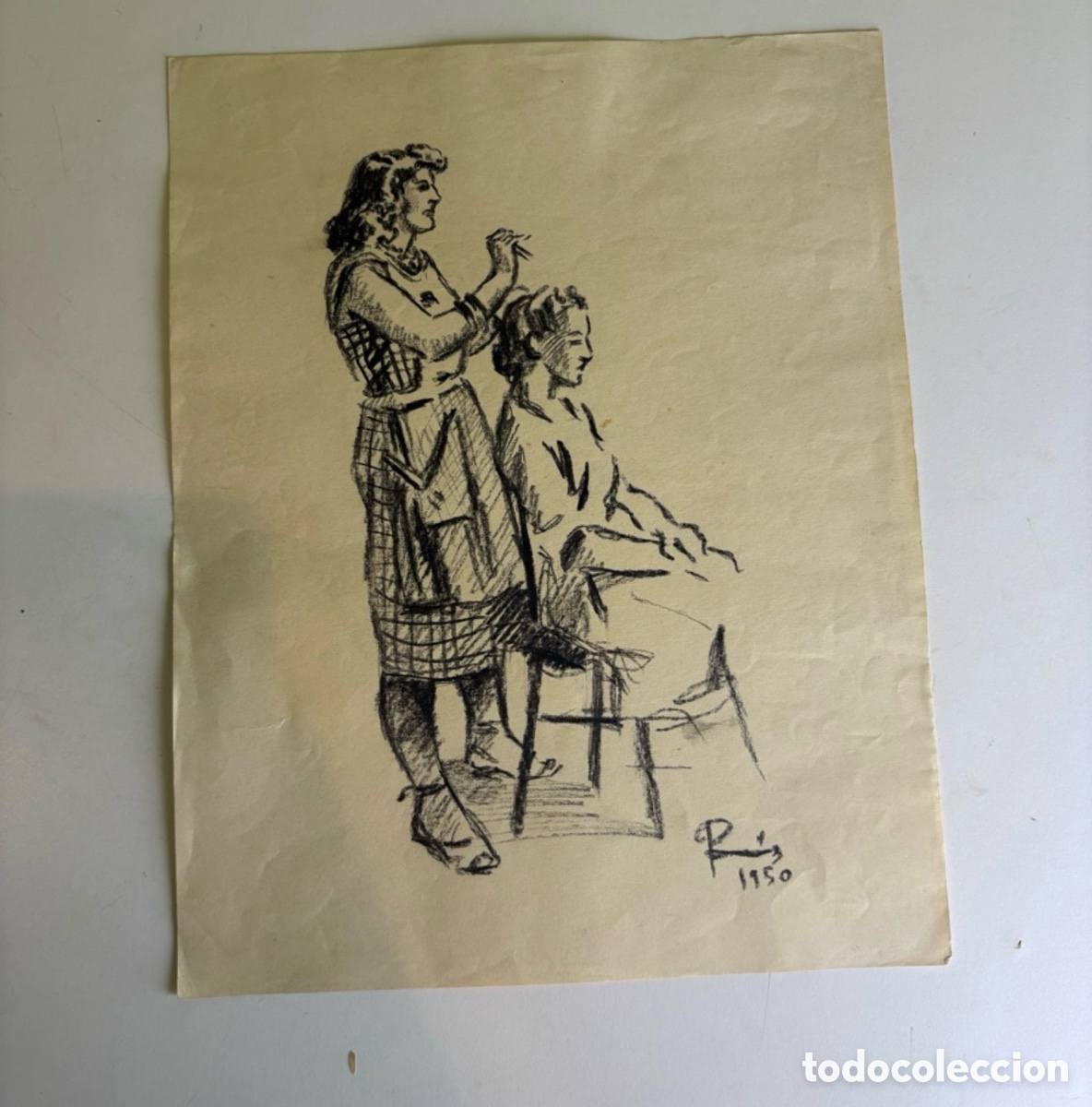 Arte: Carles Prun&eacute;s (1937-2017) &ndash; Escena de peluquer&iacute;a, dibujo sobre papel firmado (1950)