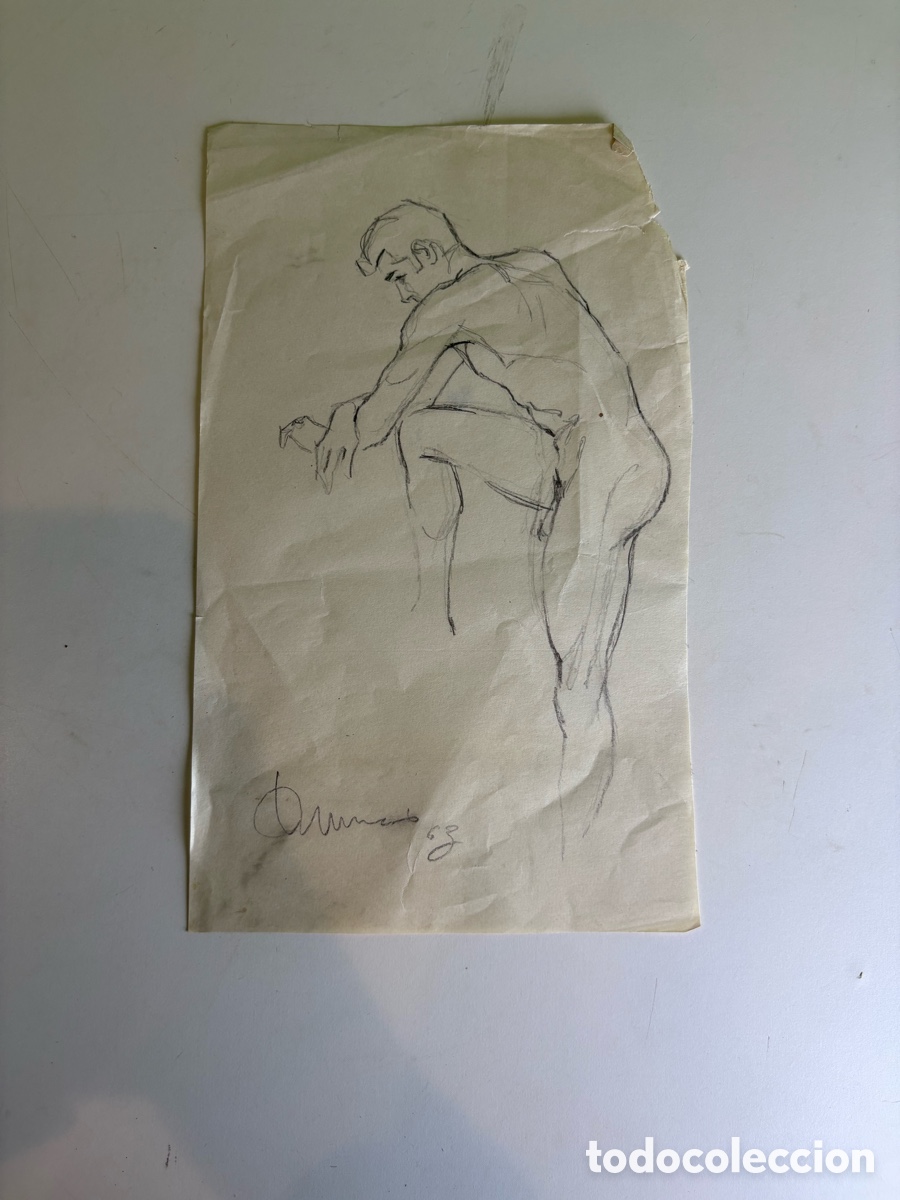 Arte: Carles Prun&eacute;s (1937-2017) &ndash; Estudio de desnudo masculino, dibujo sobre papel firmado (1958)