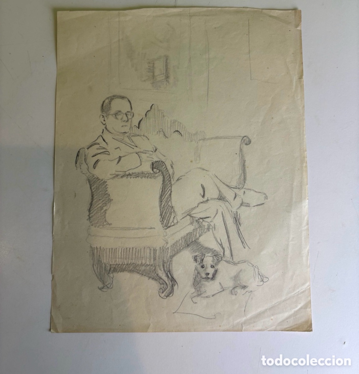 Arte: Carles Prun&eacute;s (1937-2017) &ndash; Retrato masculino con perro, dibujo sobre papel