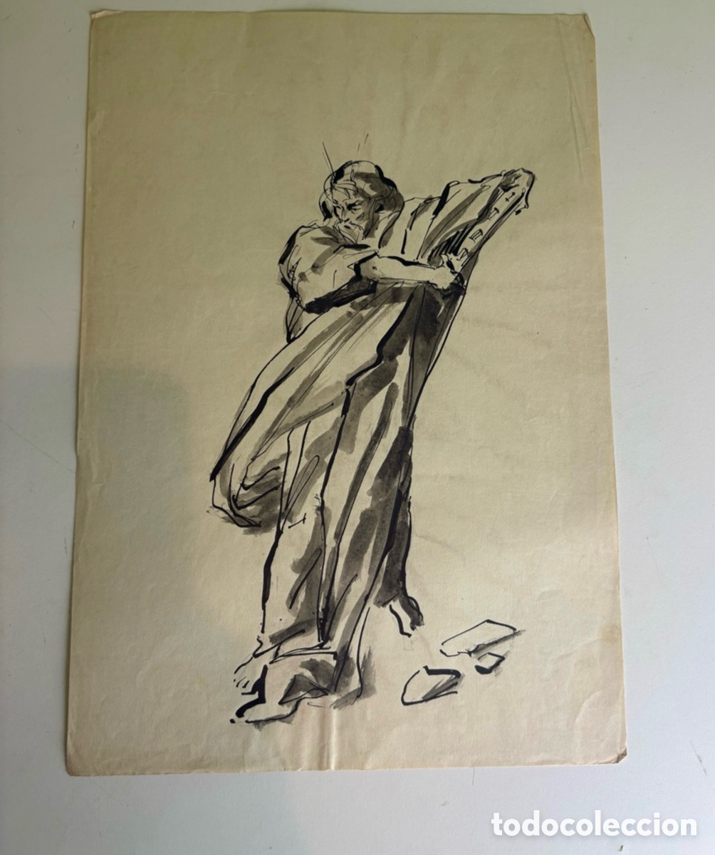 Arte: Carles Prun&eacute;s (1937-2017) &ndash; Estudio de figura femenina abrazada a un respaldo, dibujo sobre papel