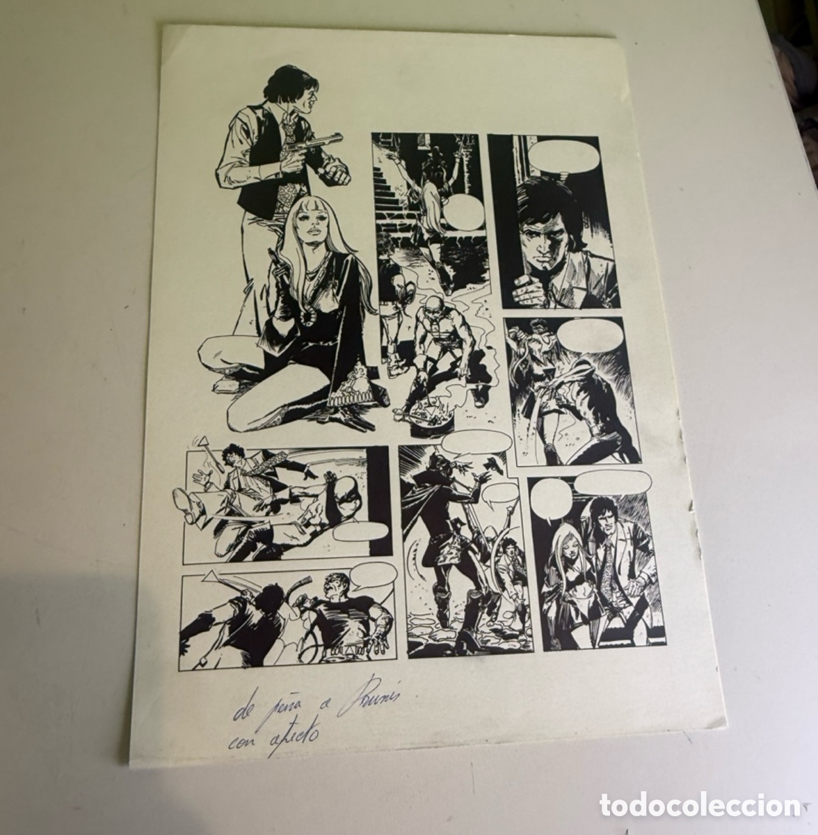Arte: Andreu Balcells plancha original de c&oacute;mic polic&iacute;aco dedicada a Carles Prun&eacute;s
