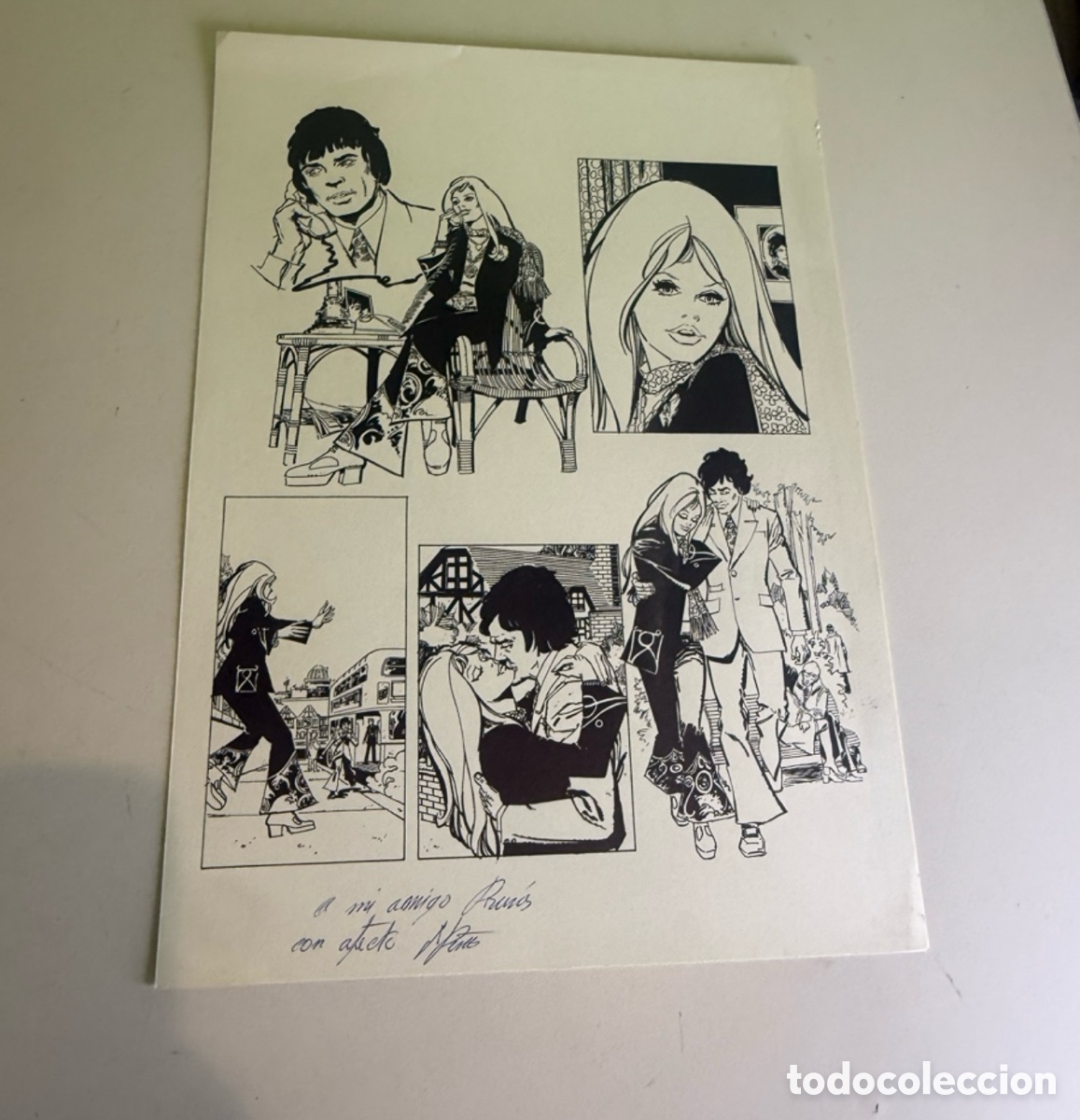 Arte: Andreu Balcells plancha original de c&oacute;mic rom&aacute;ntico dedicada a Carles Prun&eacute;s