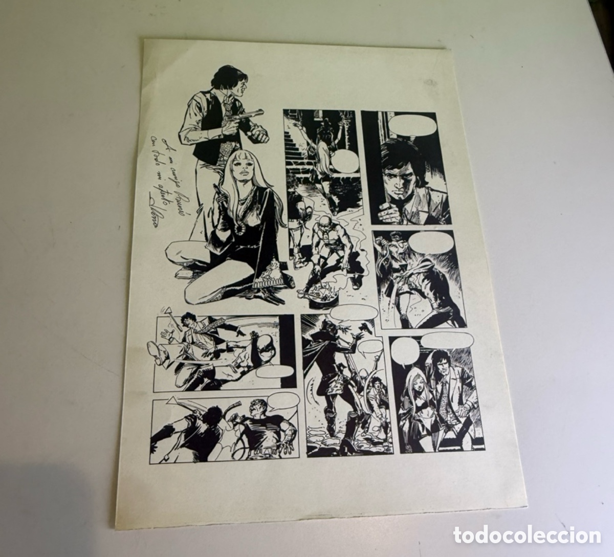 Arte: Andreu Balcells plancha original de c&oacute;mic polic&iacute;aco dedicada a Carles Prun&eacute;s