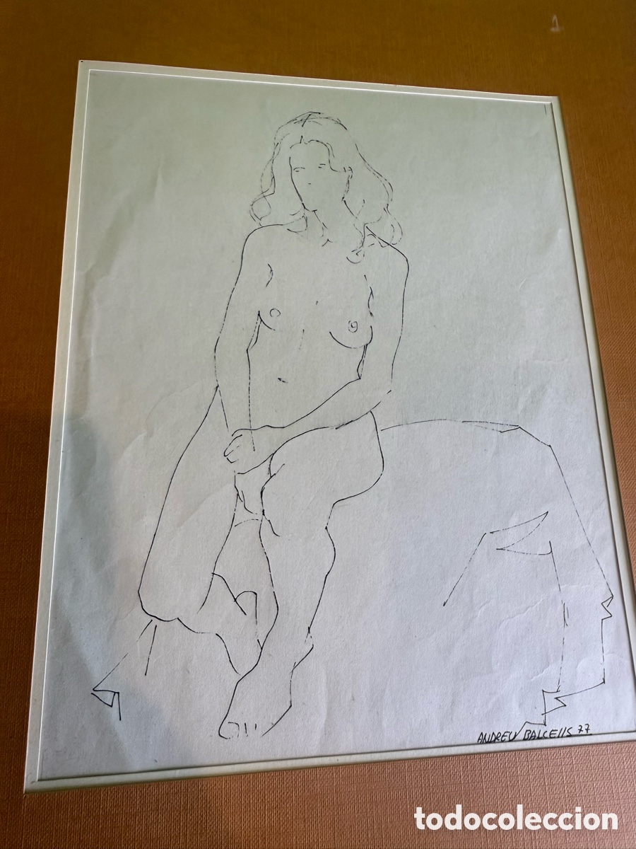 Arte: Andreu Balcells dibujo original de desnudo femenino firmado 1977