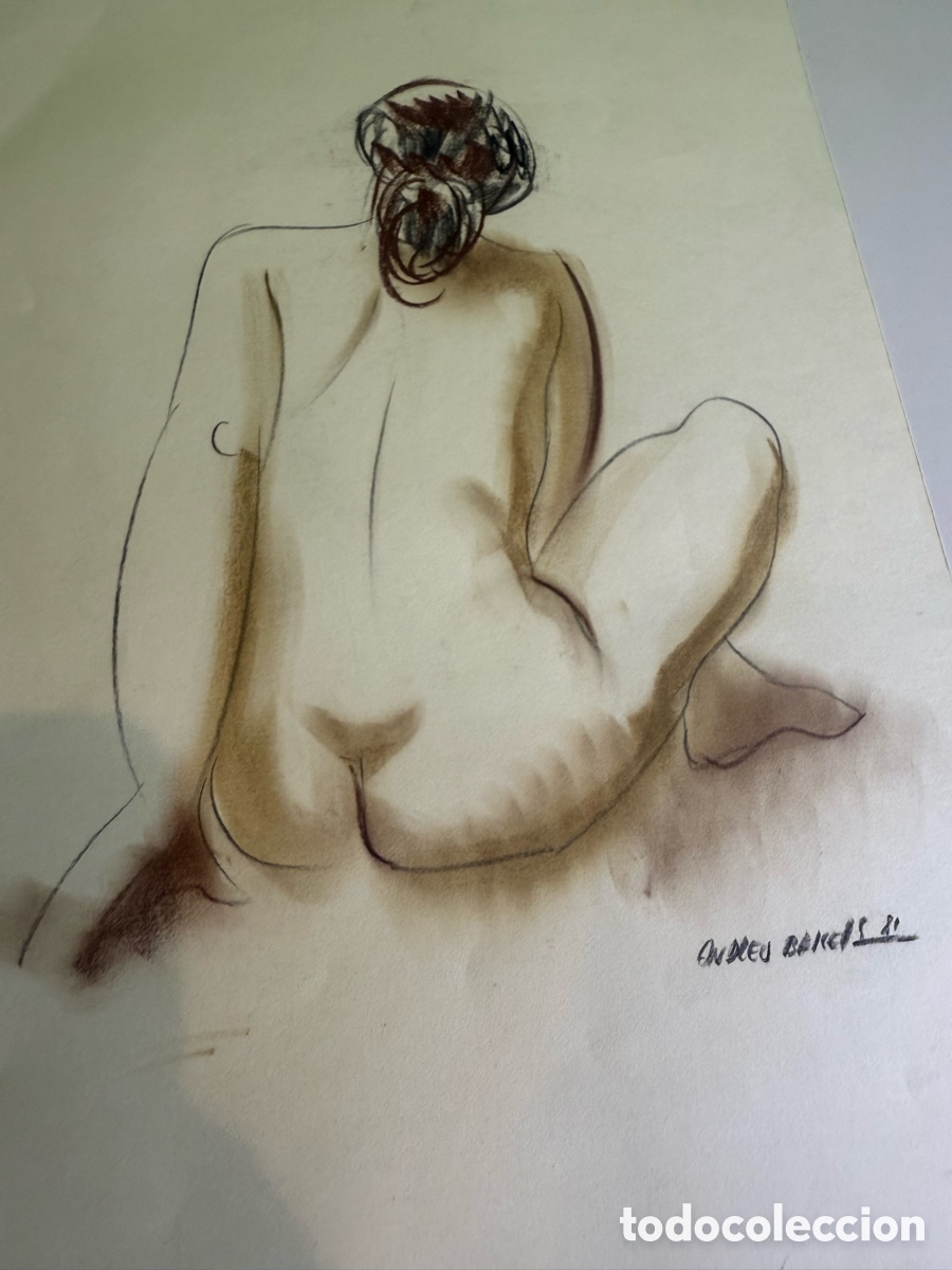 Arte: Andreu Balcells dibujo original de desnudo femenino firmado 1981 (35 x 25 cm)