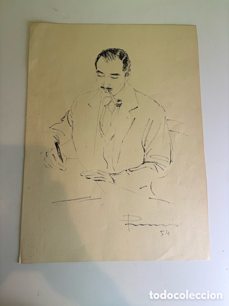 Arte: Carles Prun&eacute;s (1937-2017) &ndash; Retrato de caballero con pipa, dibujo sobre papel