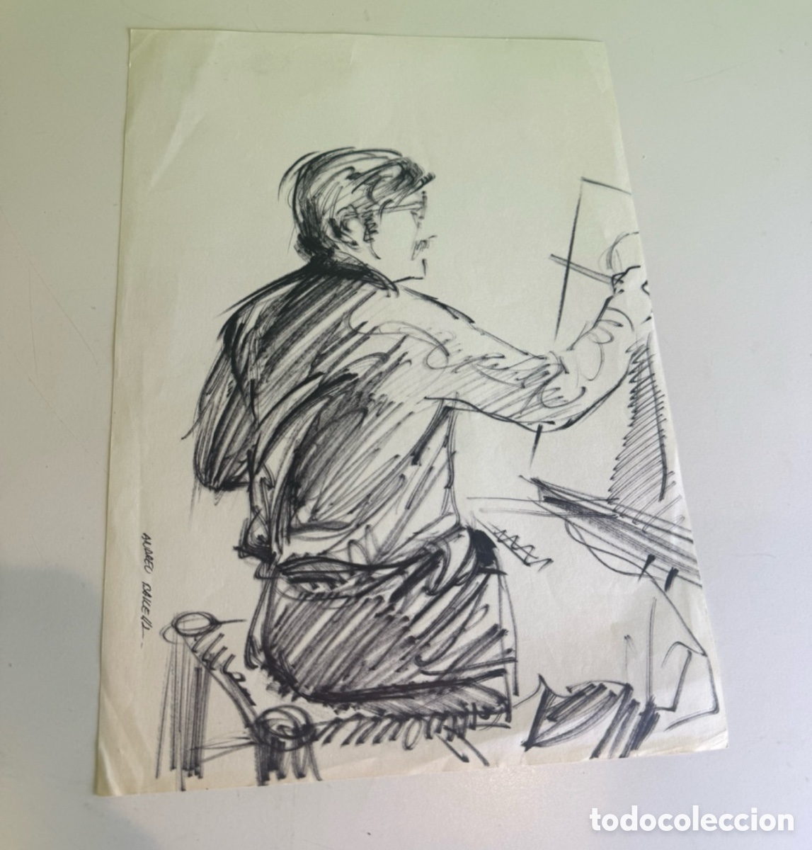 Arte: Andreu Balcells dibujo del artista pintando y firmado