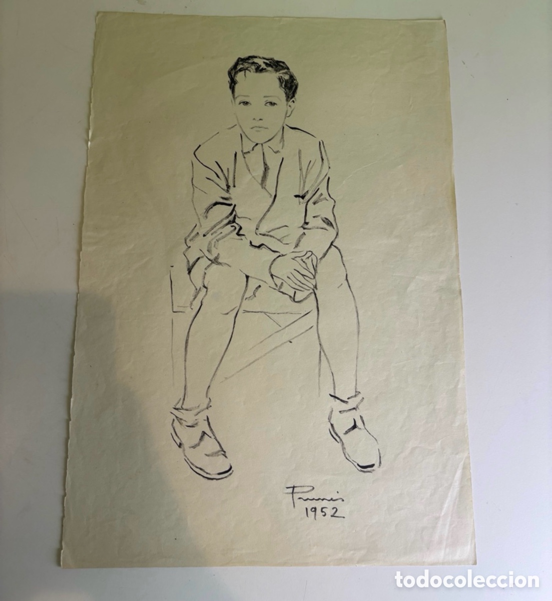 Arte: Carles Prun&eacute;s (1937-2017) &ndash; Retrato infantil, dibujo sobre papel firmado y fechado 1952