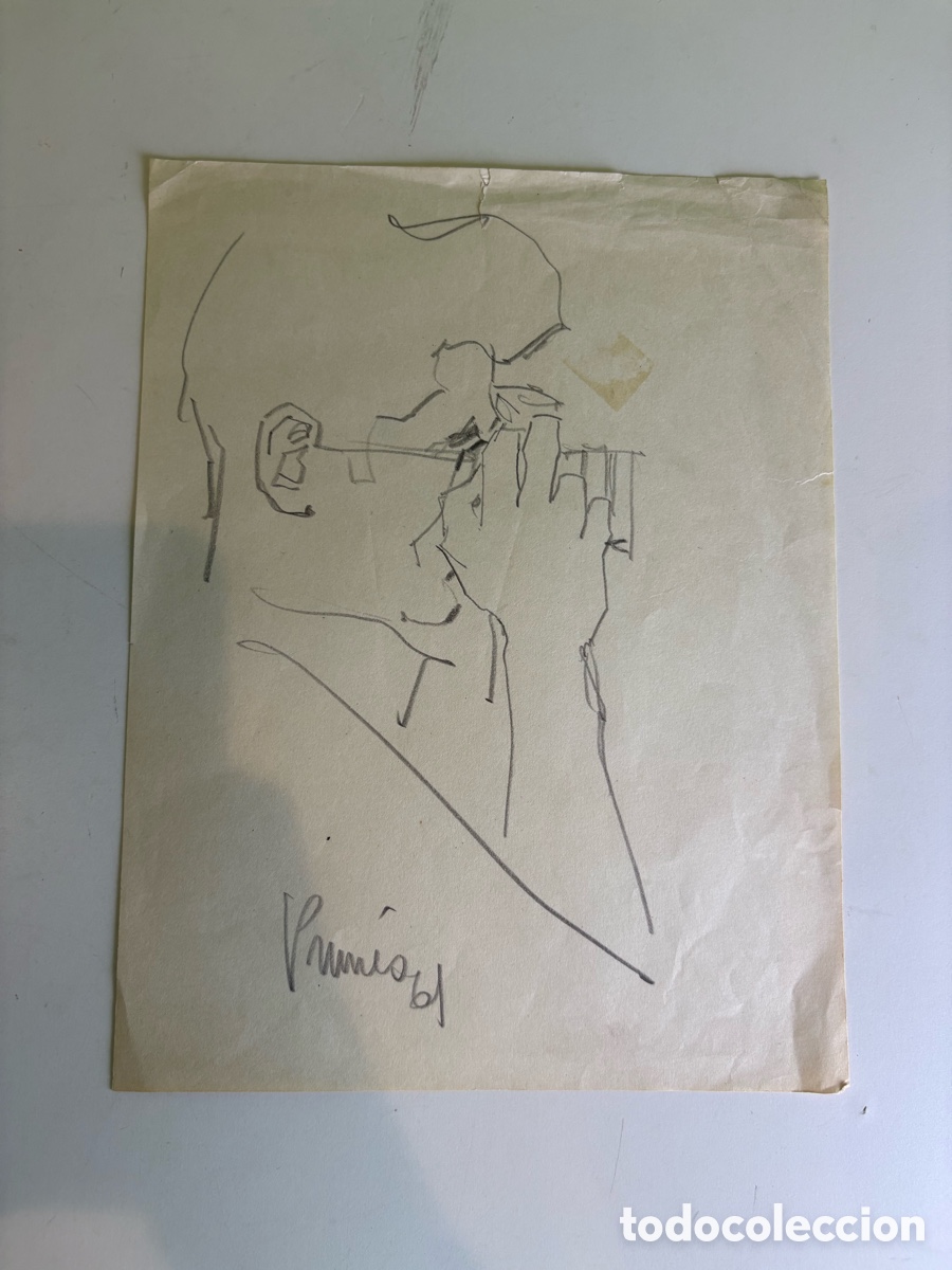 Arte: Carles Prun&eacute;s (1937-2017) &ndash; Retrato masculino con gafas, dibujo sobre papel firmado