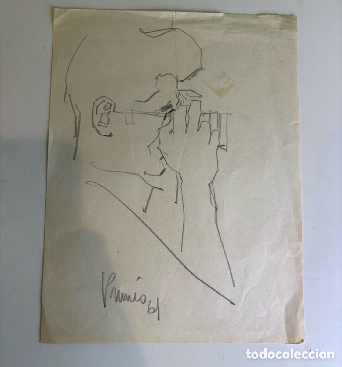 Arte: Carles Prun&eacute;s (1937-2017) &ndash; Retrato masculino con gafas, dibujo sobre papel firmado