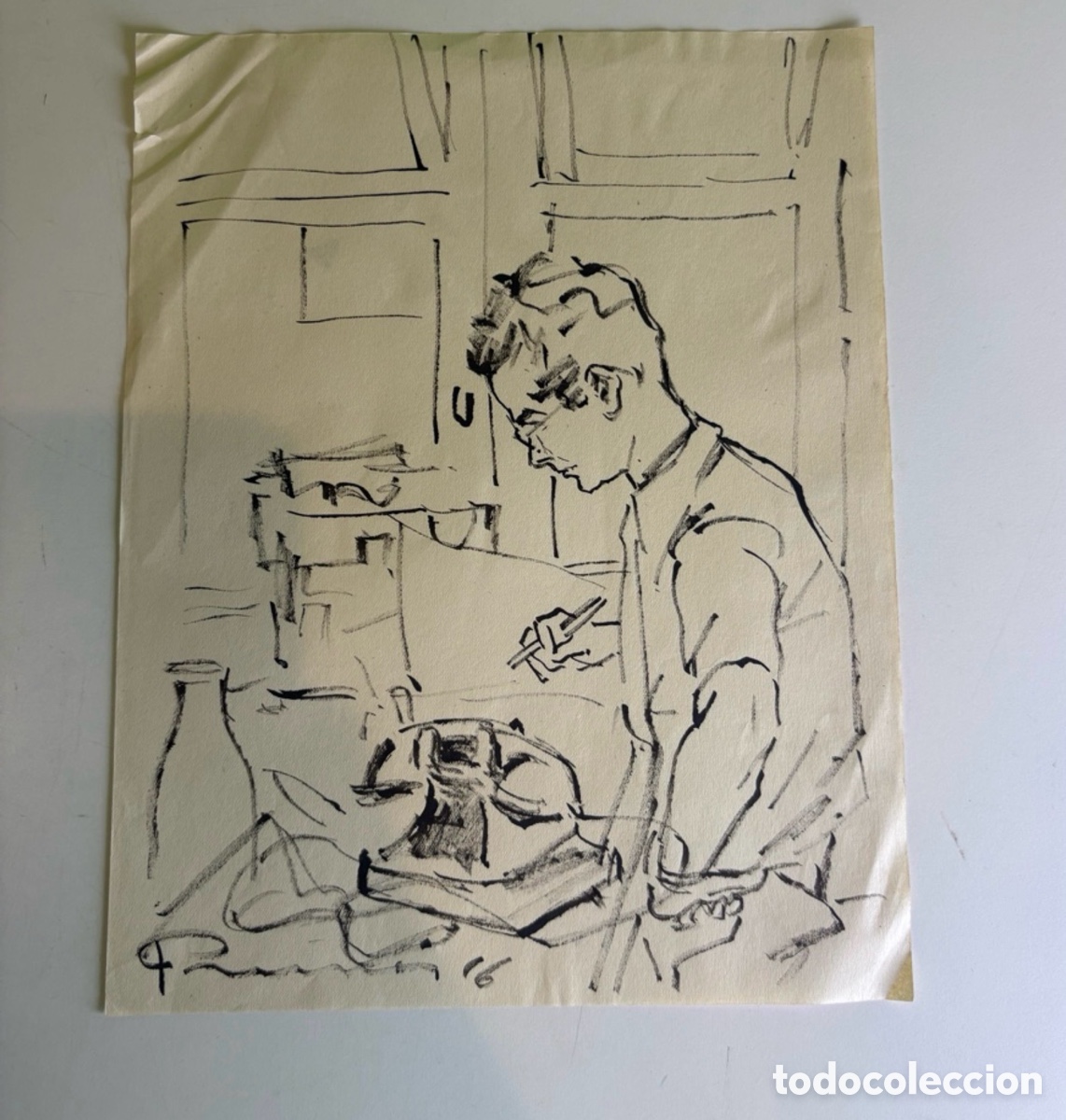 Arte: Carles Prun&eacute;s (1937-2017) &ndash; Interior de estudio con artista dibujando sobre papel