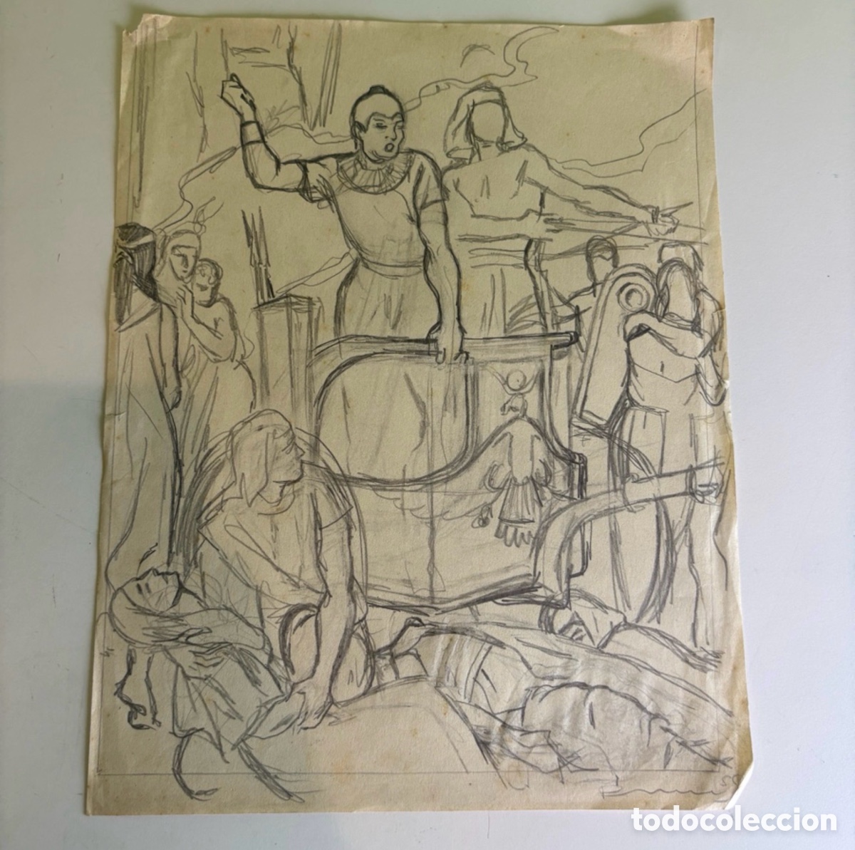 Arte: Carles Prun&eacute;s (1937-2017) &ndash; Boceto compositivo de escena aleg&oacute;rica sobre papel
