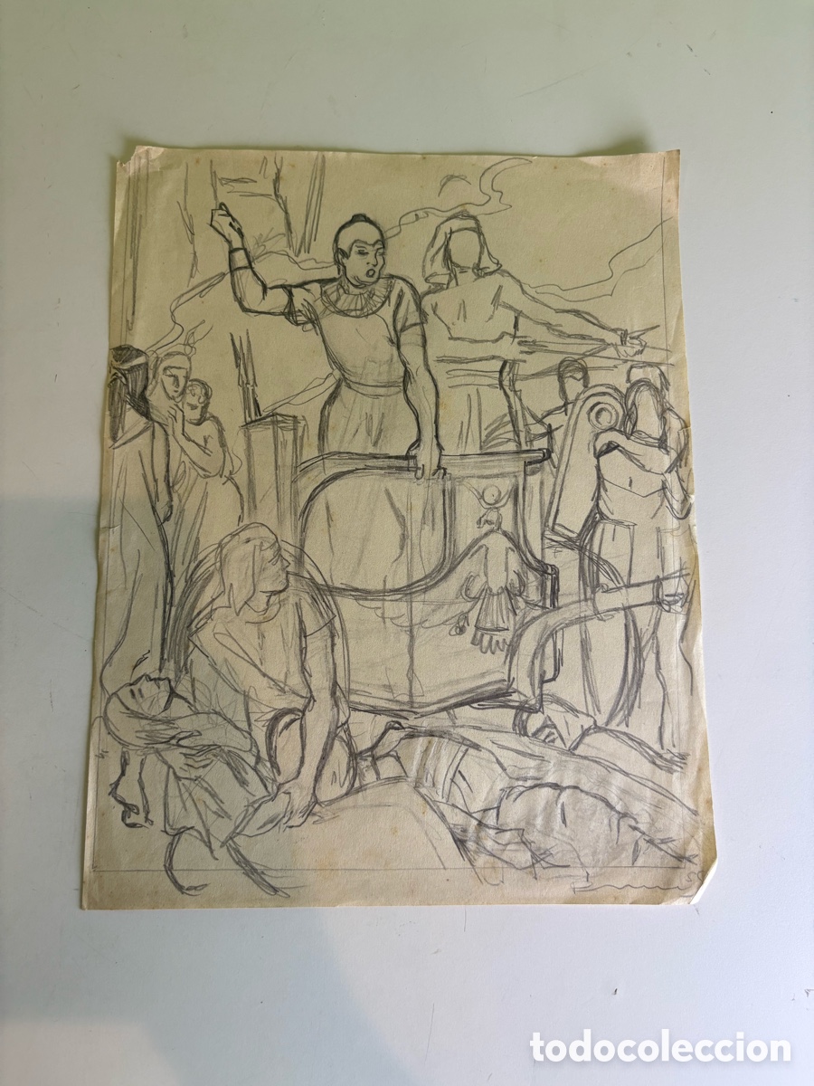 Arte: Carles Prun&eacute;s (1937-2017) &ndash; Boceto compositivo de escena aleg&oacute;rica sobre papel