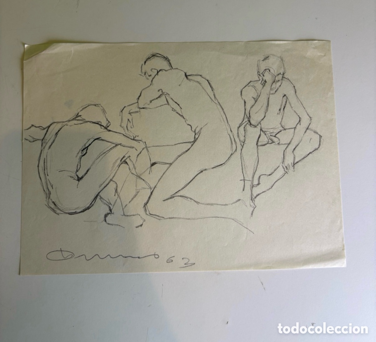 Arte: Carles Prun&eacute;s (1937-2017) &ndash; Estudio de tres desnudos masculinos sobre papel, firmado 1962