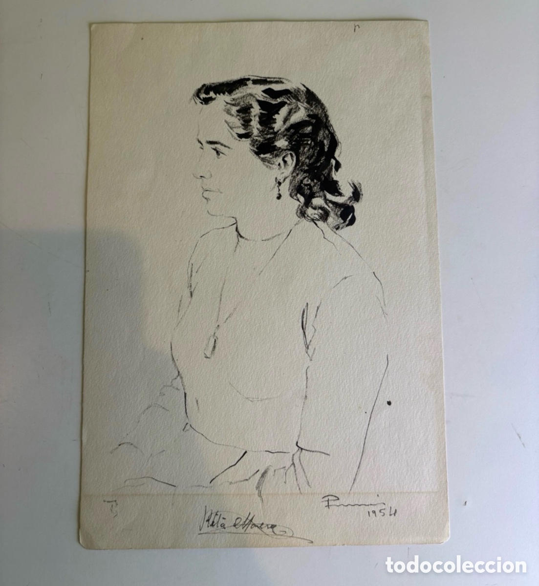 Arte: Carles Prun&eacute;s (1937-2017) &ndash; Retrato femenino de perfil sobre papel, firmado 1954