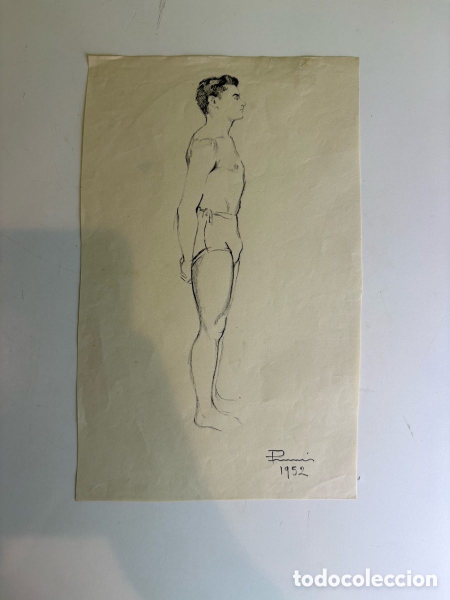 Arte: Carles Prun&eacute;s (1937-2017) &ndash; Estudio acad&eacute;mico de desnudo masculino sobre papel, firmado 1952