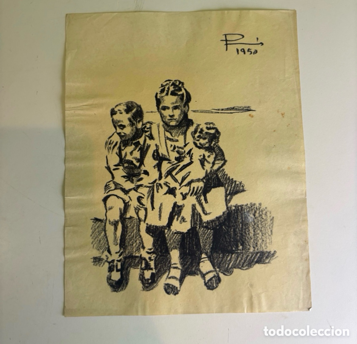 Arte: Carles Prun&eacute;s (1937-2017) &ndash; Estudio de tres ni&ntilde;os sobre papel, firmado 1950