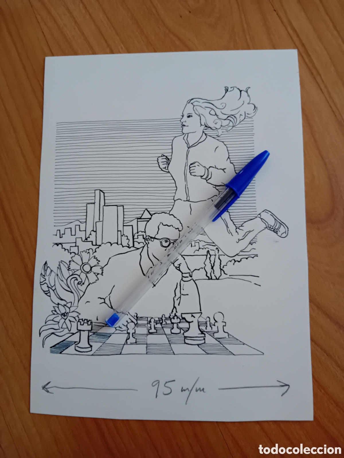 Arte: DIBUJO ORIGINAL PUBLICITARIO. AJEDREZ, DEPORTE. A&Ntilde;OS 80-90