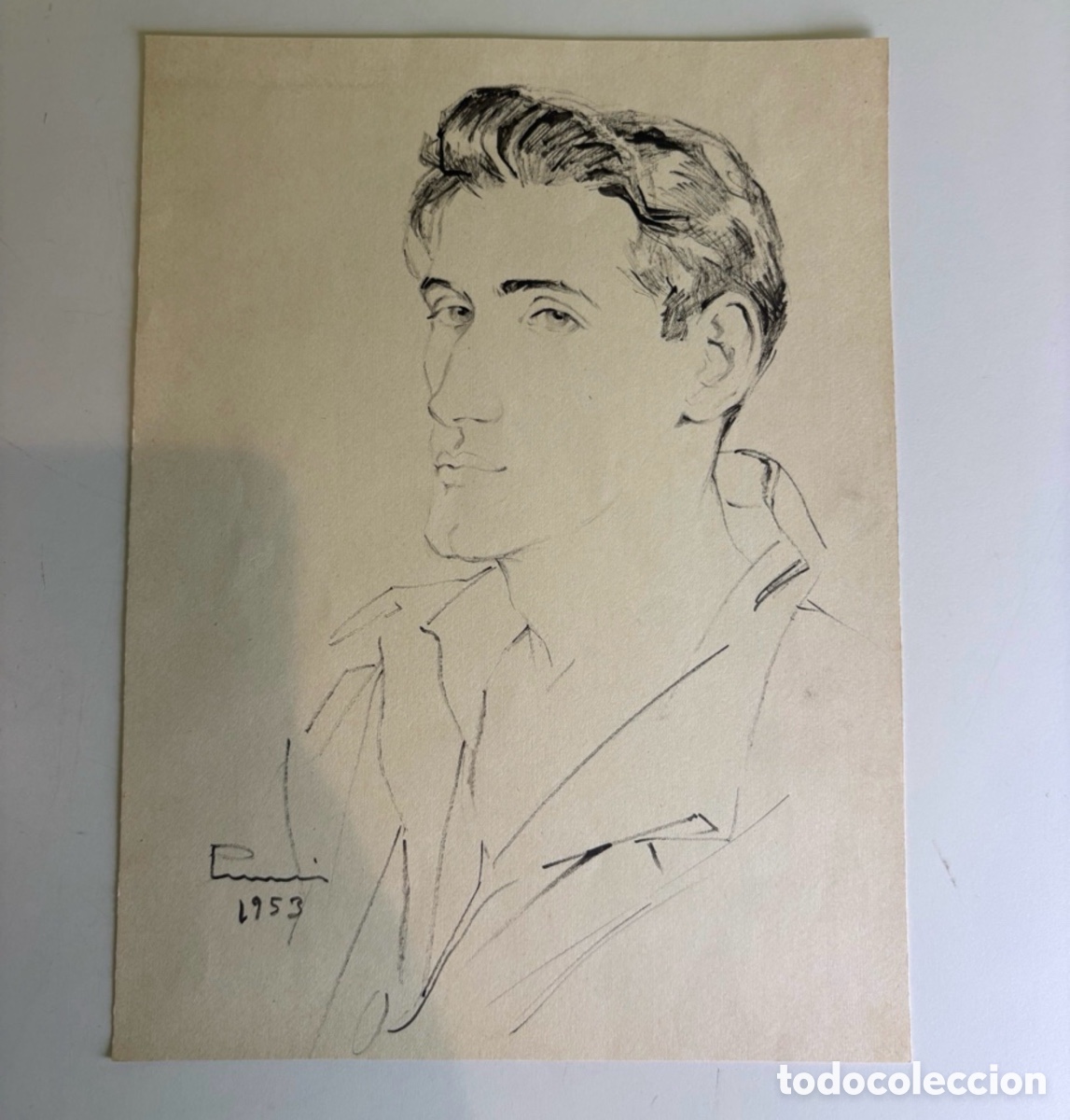 Arte: Carles Prun&eacute;s (1937-2017) &ndash; Retrato masculino, dibujo sobre papel firmado 1953