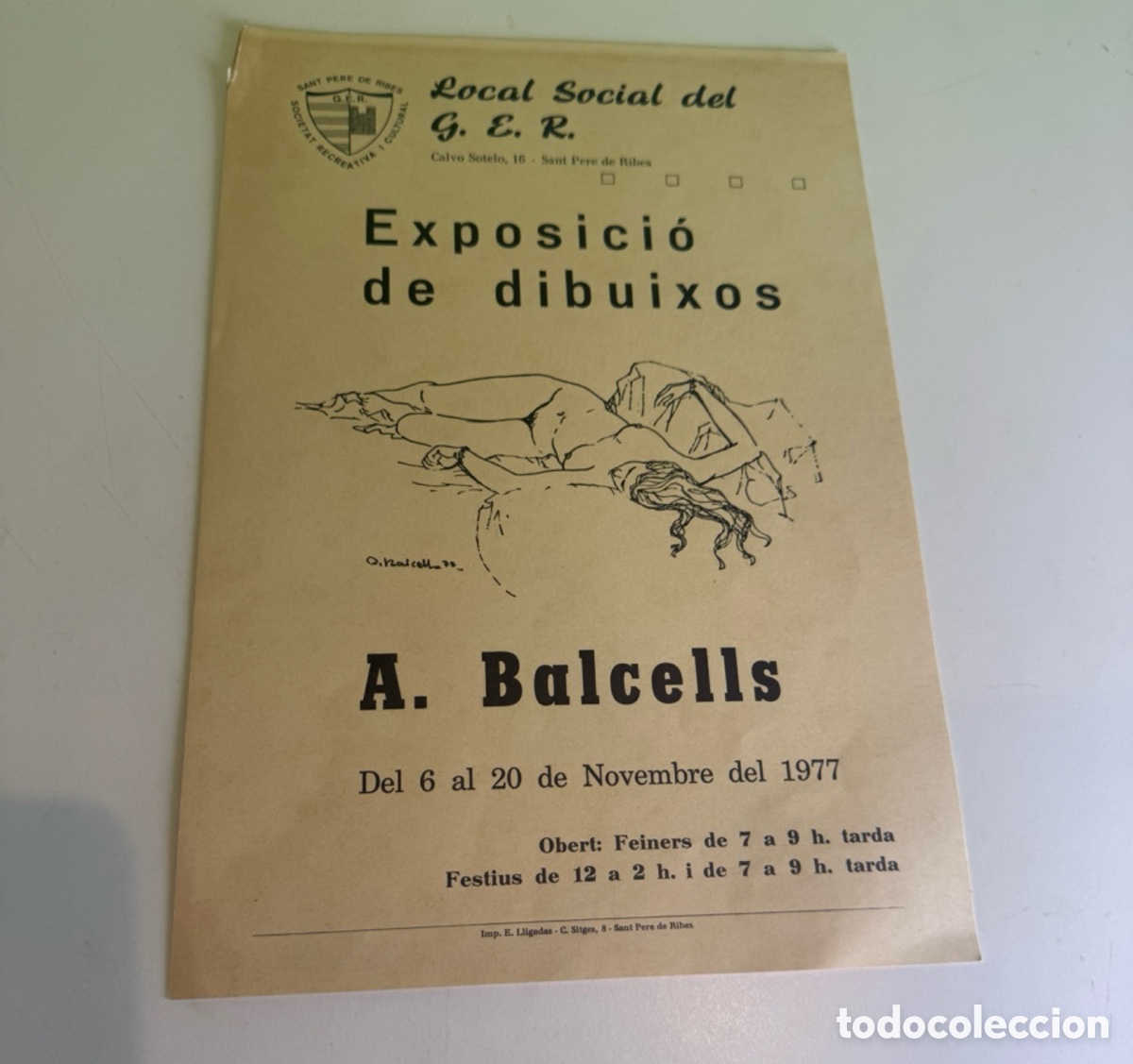 Arte: Cartel original exposici&oacute;n Andreu Balcells &ldquo;Exposici&oacute; de dibuixos&rdquo; Sant Pere de Ribes 1977