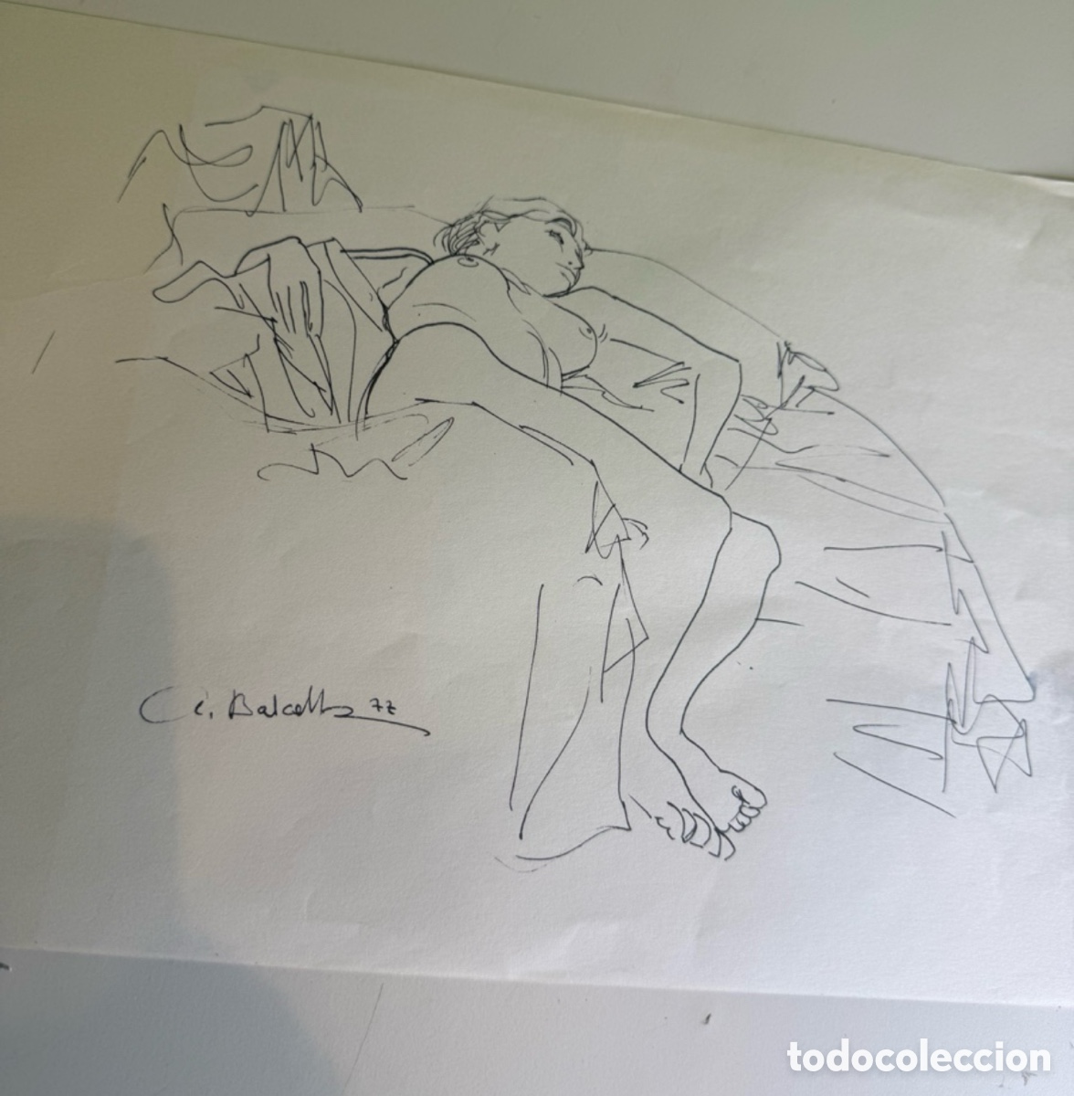 Arte: Andreu Balcells (1977) &ndash; Dibujo original de desnudo femenino recostado, firmado