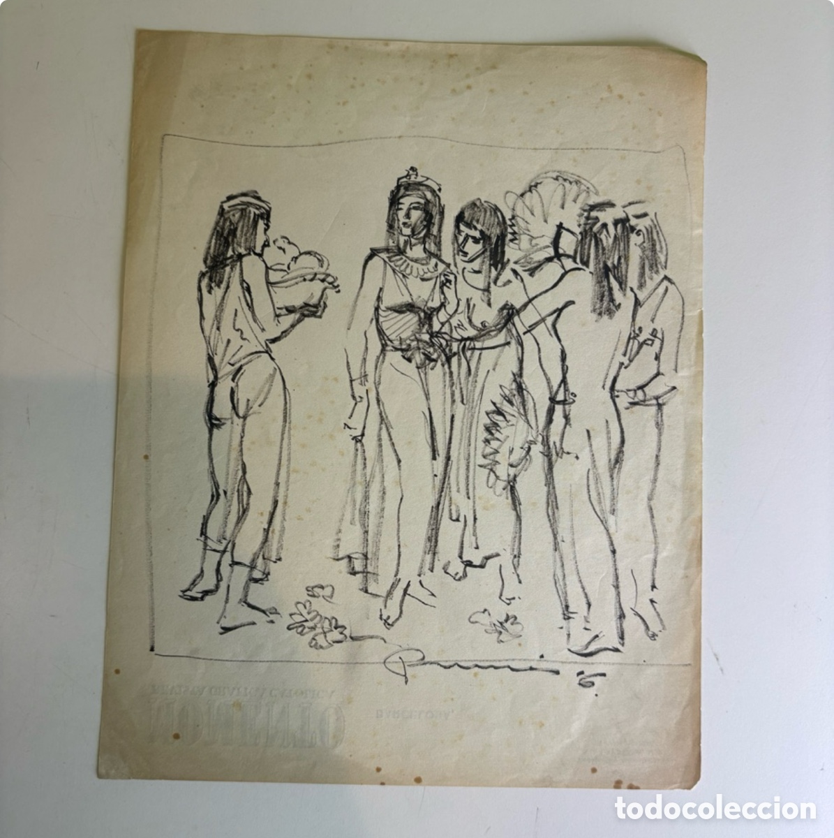 Arte: Carles Prun&eacute;s (1937-2017) &ndash; Escena de inspiraci&oacute;n egipcia, dibujo sobre papel firmado