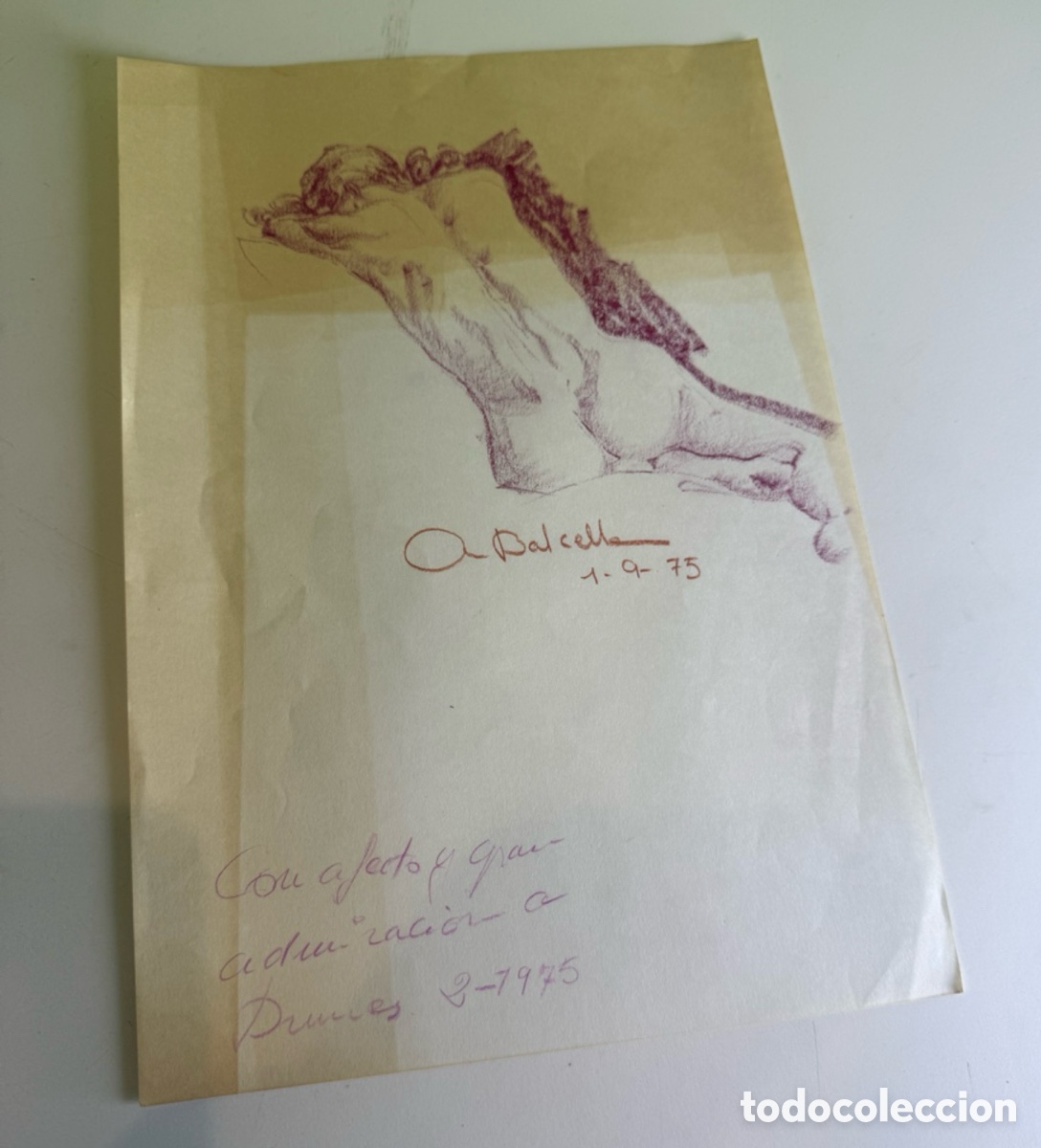 Arte: Andreu Balcells (1975) &ndash; Dibujo original de desnudo femenino dedicado a Carles Prun&eacute;s