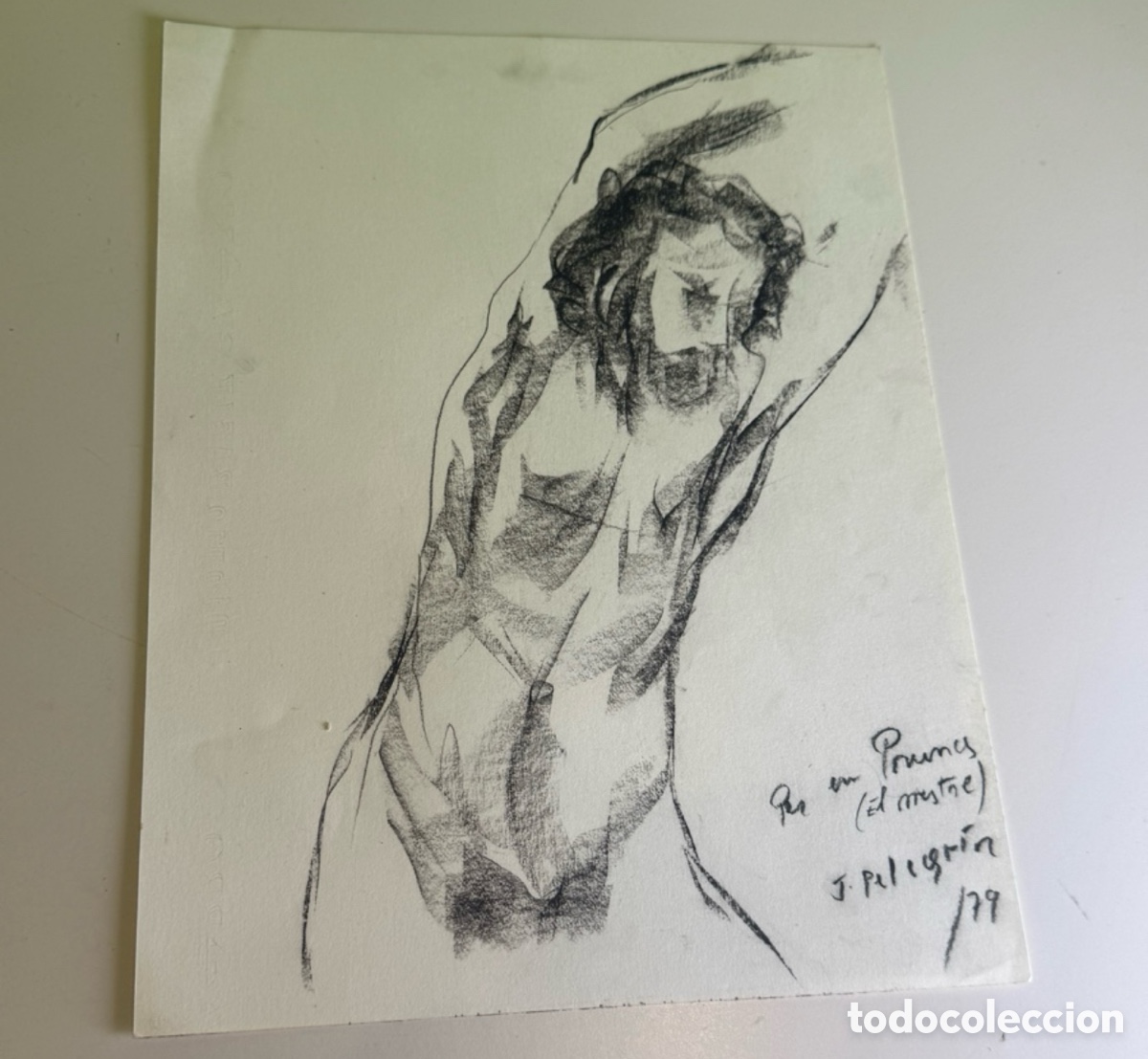 Arte: J. Peligr&iacute;n (1979) &ndash; Dibujo original de desnudo masculino dedicado a Carles Prun&eacute;s