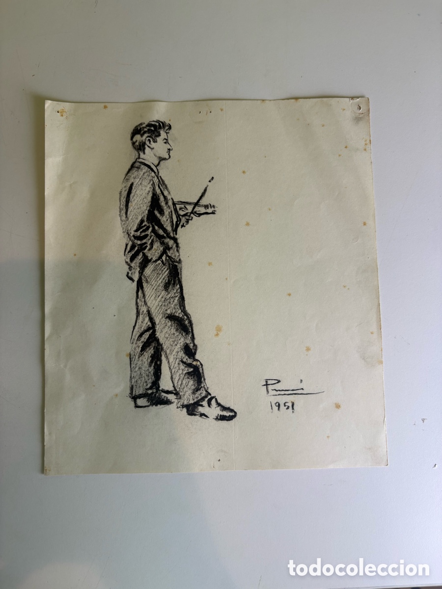 Arte: Carles Prun&eacute;s (1937-2017) &ndash; Estudio de pintor con paleta, dibujo original firmado (1951)