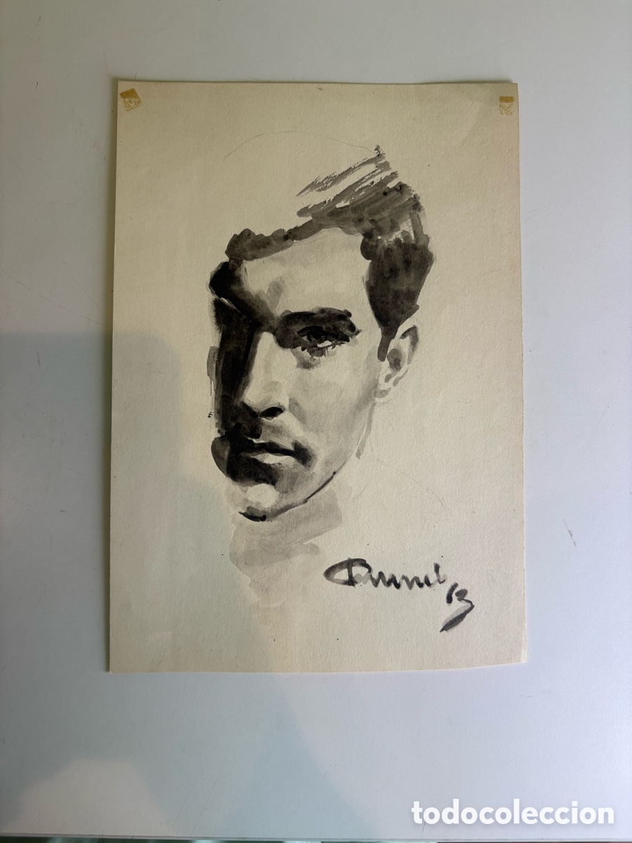 Arte: Carles Prun&eacute;s (1937-2017) &ndash; Retrato masculino, aguada sobre papel, firmado (1953)