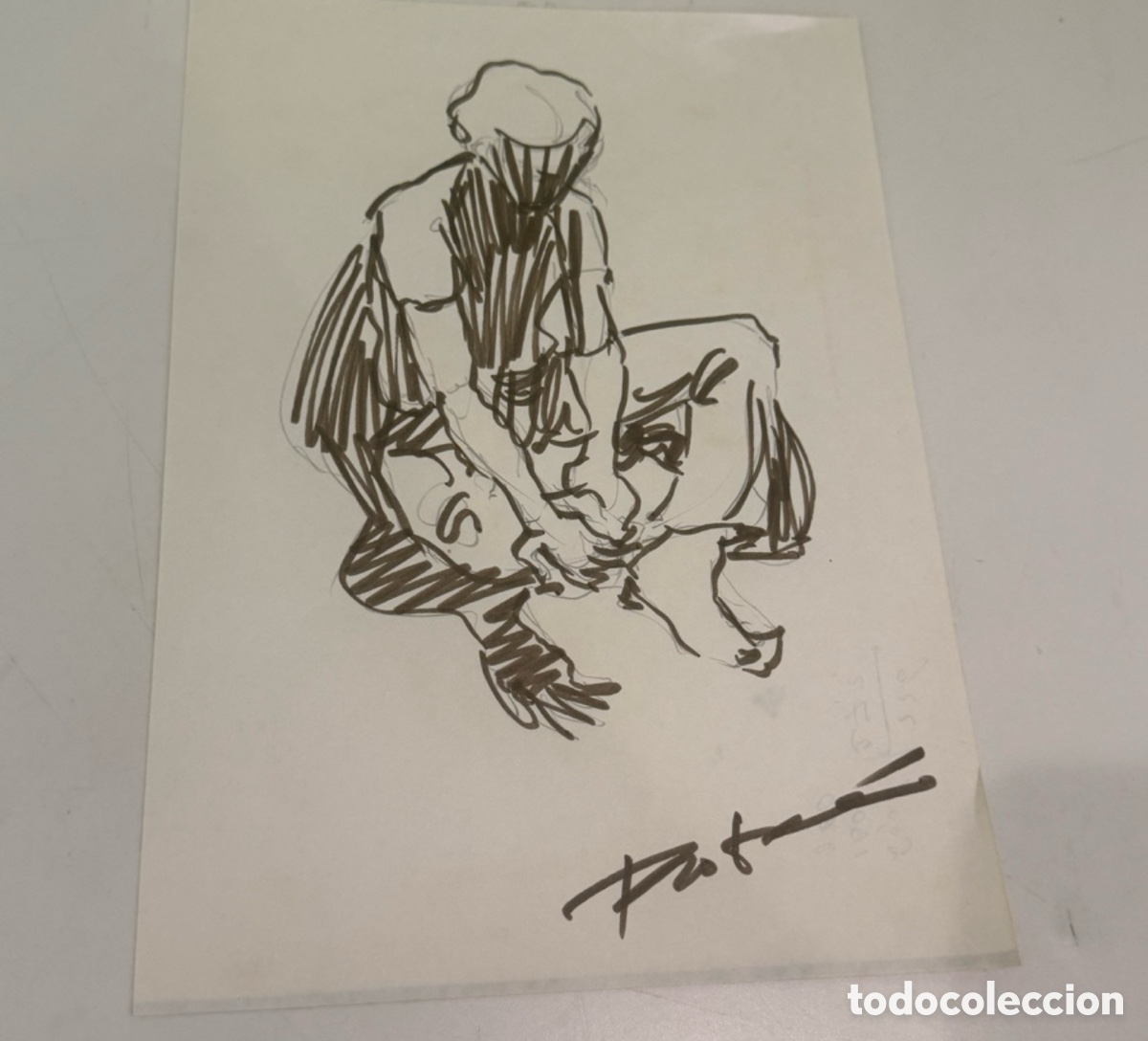 Arte: Dibujo regional sobre papel. Firma a identificar. 30 &times; 22 cm