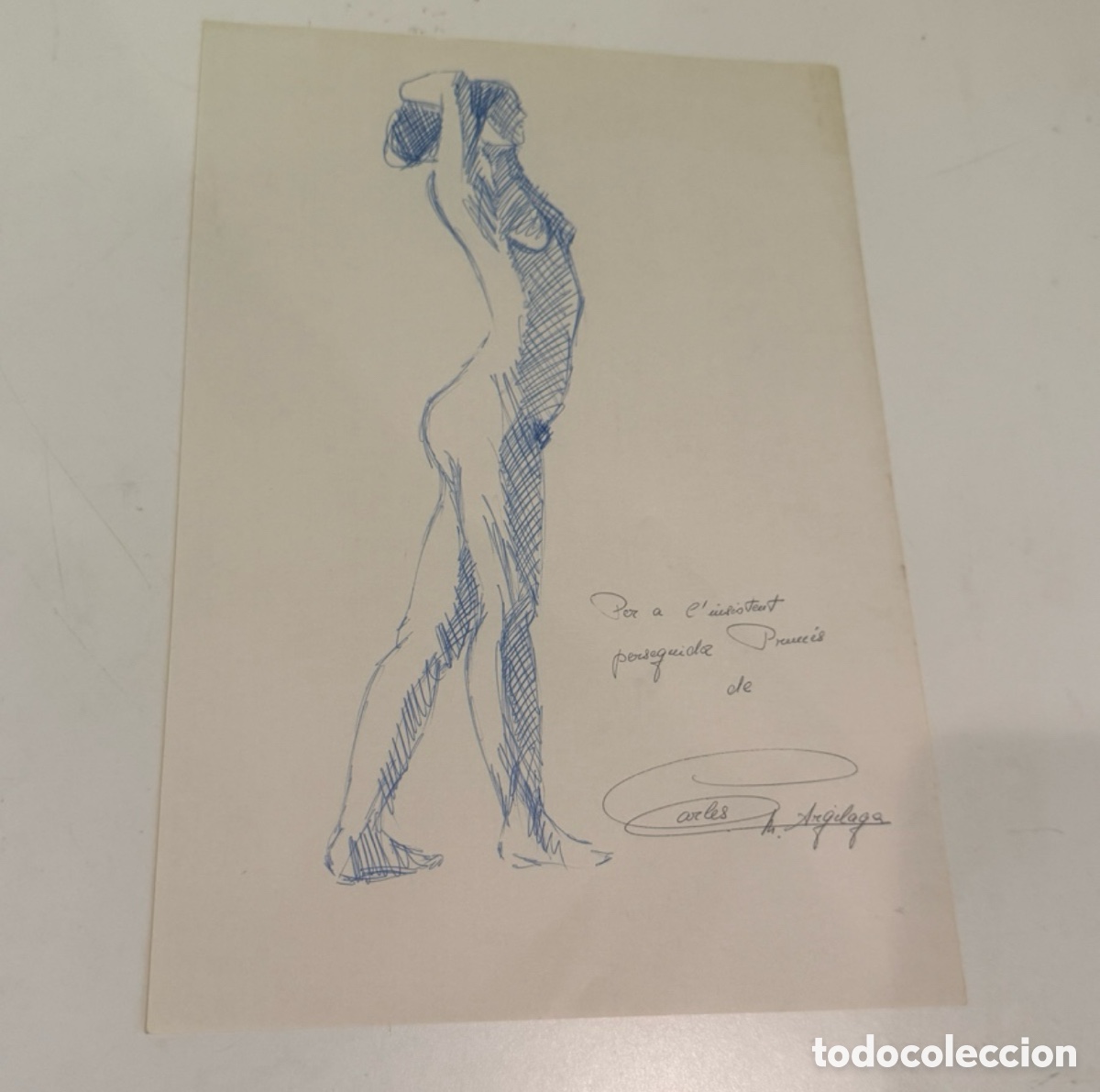 Arte: Dibujo de desnudo femenino sobre papel. Firma a identificar. 33 &times; 23 cm