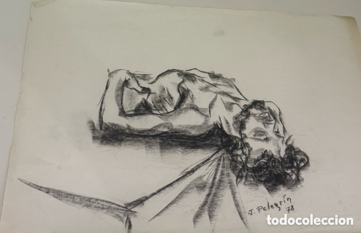 Arte: Dibujo de desnudo femenino sobre papel, firmado J. Pelegr&iacute;n (1978). Dedicado a Carles Prun&eacute;s.