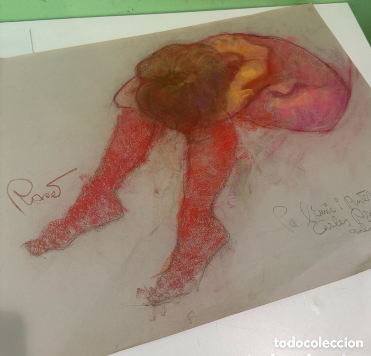 Arte: Obra figurativa sobre papel dedicada a Carles Prun&eacute;s. Firma a identificar (65 &times; 50 cm)