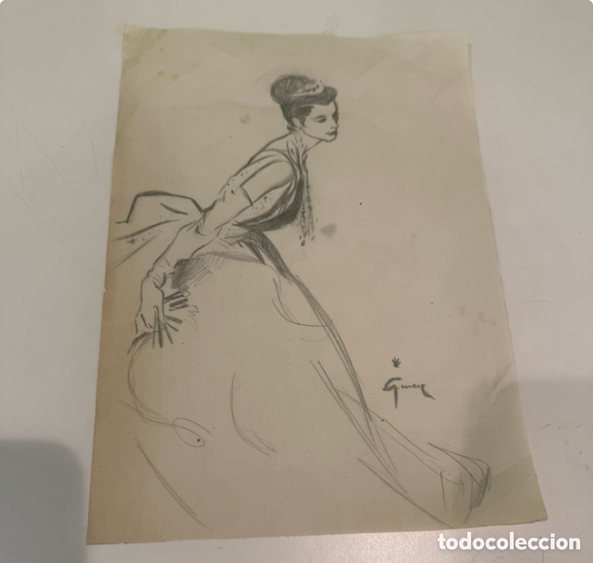 Arte: Dama elegante. Dibujo original dedicado a Carles Prun&eacute;s (28 &times; 22 cm