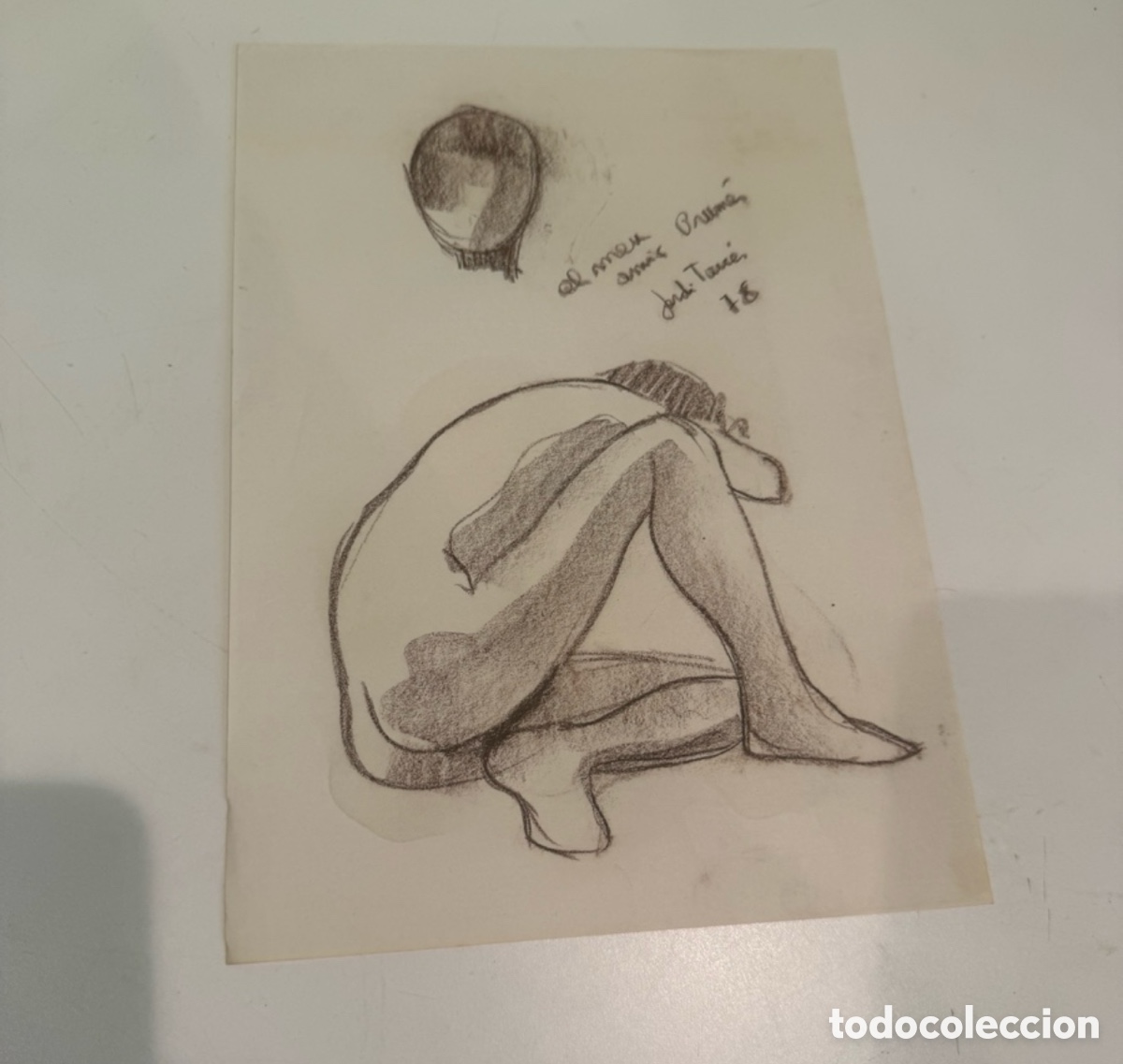 Arte: Jordi Torres &ndash; Desnudo masculino. Dibujo original dedicado a Carles Prun&eacute;s, firmado (30 &times; 22 cm)