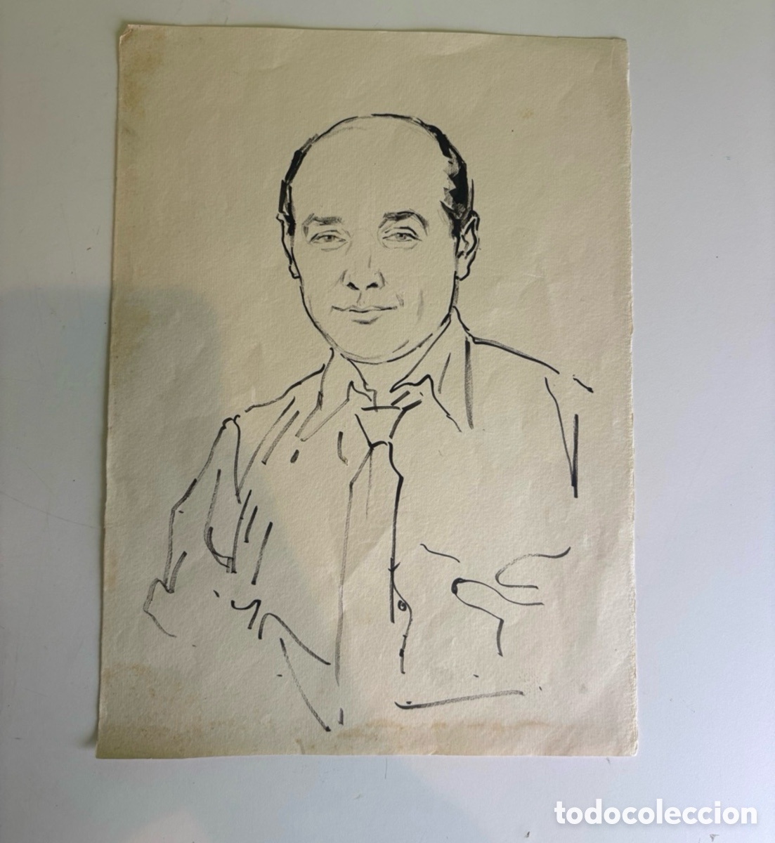 Arte: Carles Prun&eacute;s (1937-2017) &ndash; Retrato masculino a tinta sobre papel. Obra original
