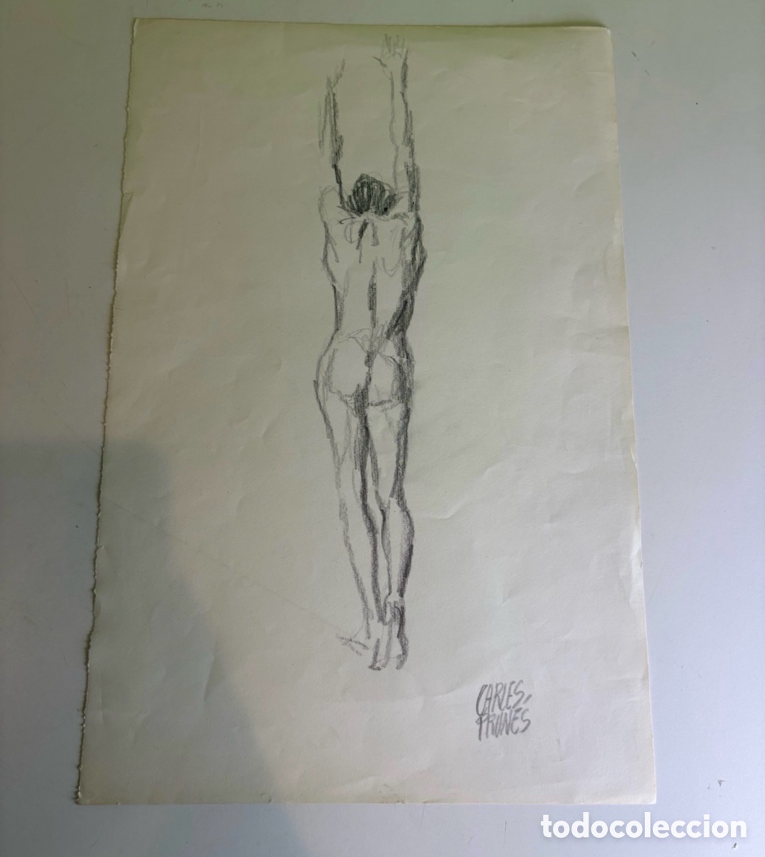 Arte: Carles Prun&eacute;s (1937-2017) &ndash; Dibujo de desnudo femenino de espaldas sobre papel, firmado