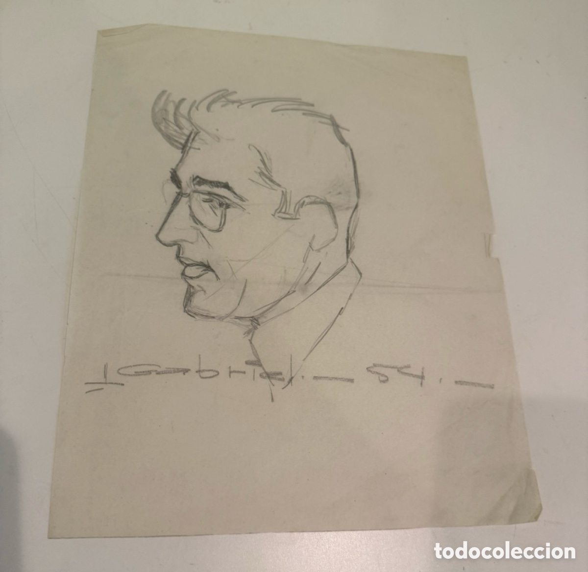 Arte: Retrato masculino sobre papel &ndash; Firma a identificar