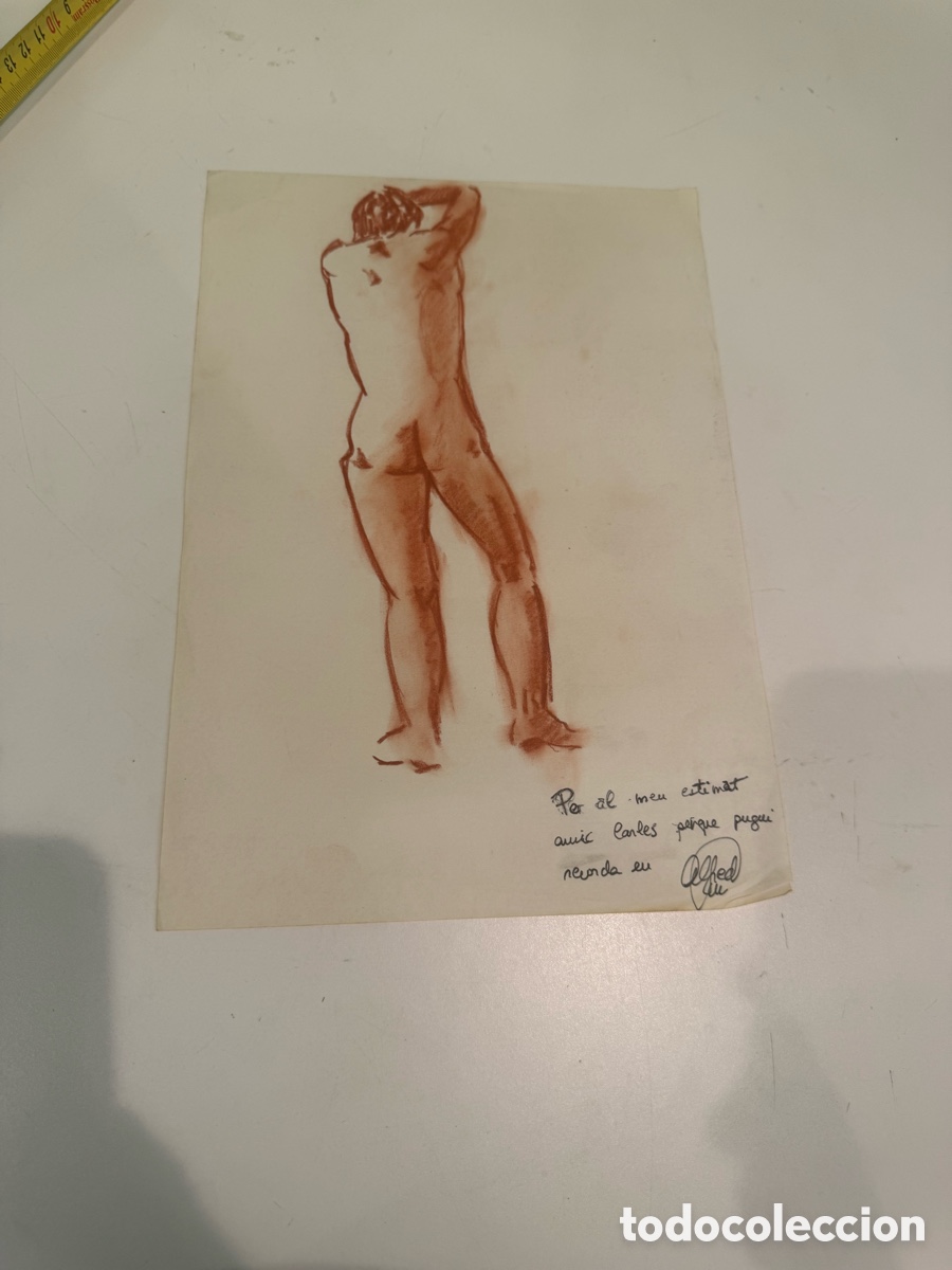 Arte: Desnudo femenino sobre papel dedicado a Carles Prun&eacute;s &ndash; Firma a identificar