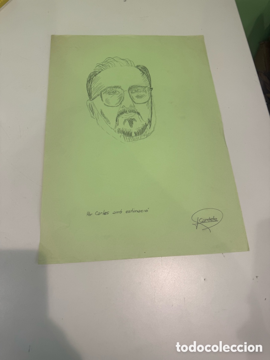 Arte: Retrato masculino original sobre papel dedicado a Carles Prun&eacute;s &ndash; Firmado Cardete