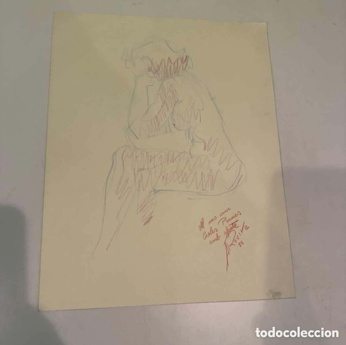 Arte: Dibujo original de desnudo femenino sobre papel dedicado a Carles Prun&eacute;s &ndash; Firmado A Rovira 1978
