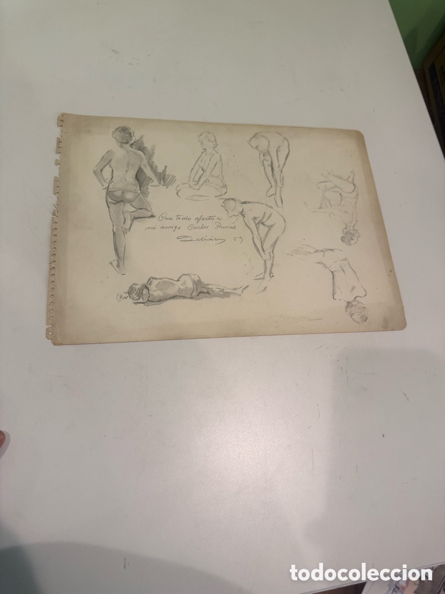 Arte: Dibujo original de estudios de desnudo sobre papel dedicado a Carles Prun&eacute;s &ndash; Firmado y fechado 1959